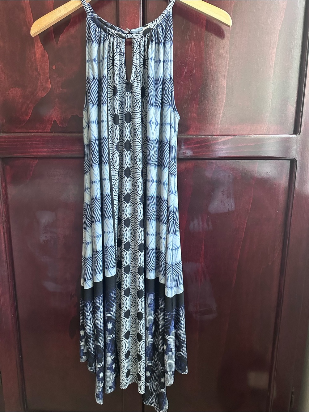 Chico's Blue Geometric Bohemian Inspired Printed Halter Midi Dress